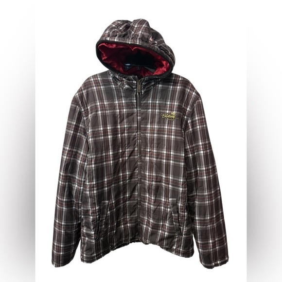Billabong Other - Men’s Billabong winter plaid puffer jacket with hood EUC Size Medium